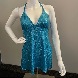 Teal sequined babydoll dress